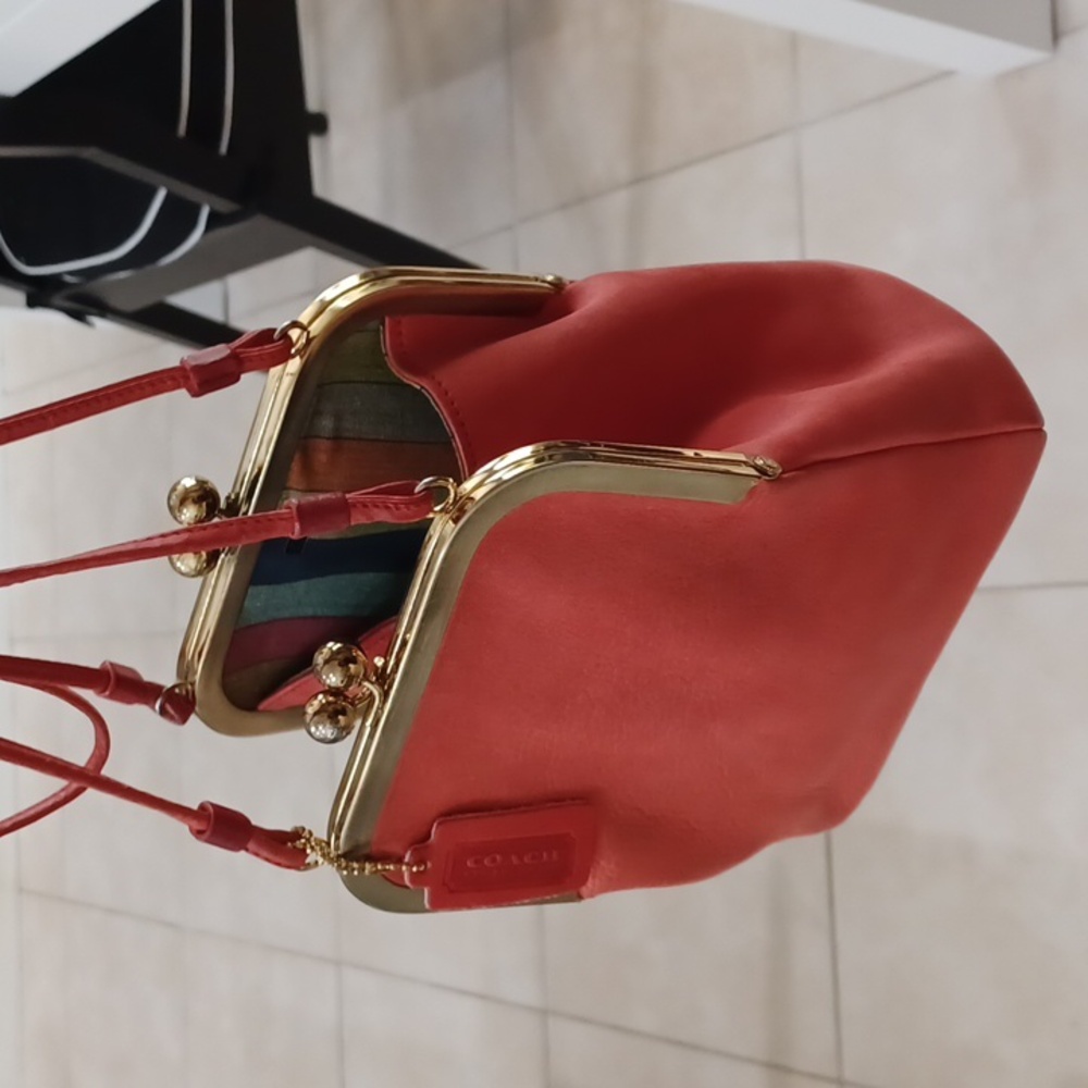 70's Bonnie Cashin Coach Kisslock Double Entry Swinger Bag Rare Zinnia(CORAL) - Picture 3 of 17